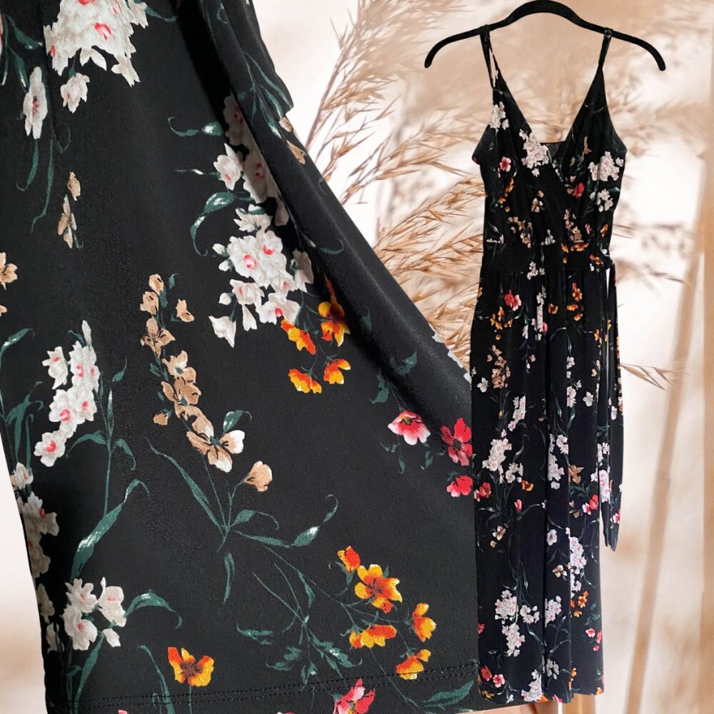 Black Spaghetti-Strap Floral Jumpsuit — Wild Garden Edit